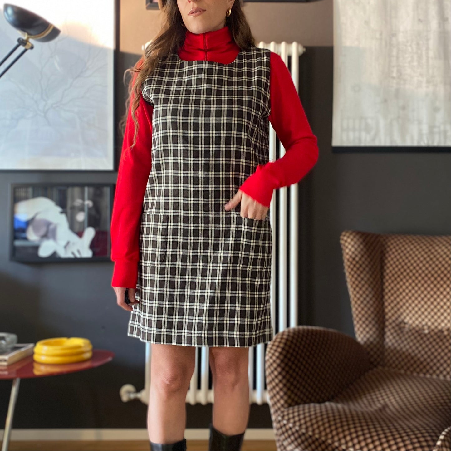 Abito smanicato tartan