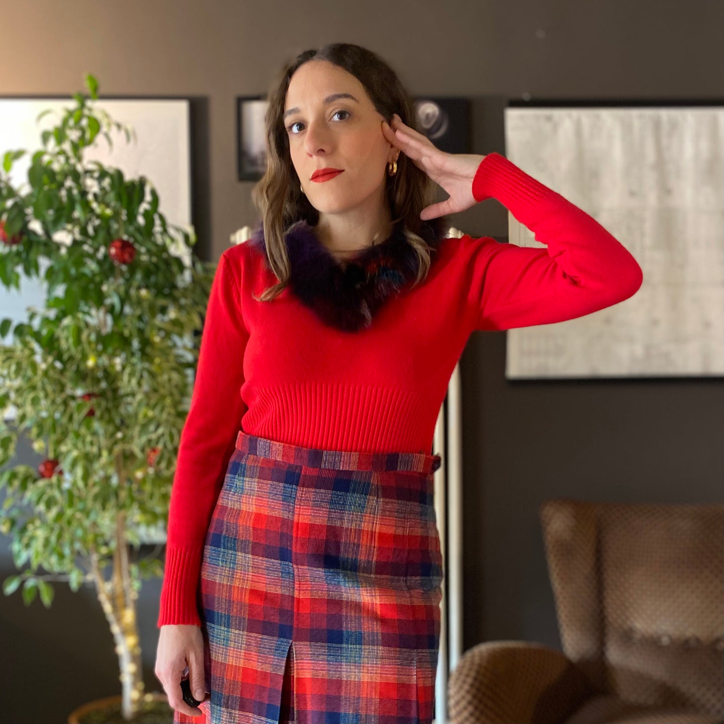 Maglione scollo pelliccia