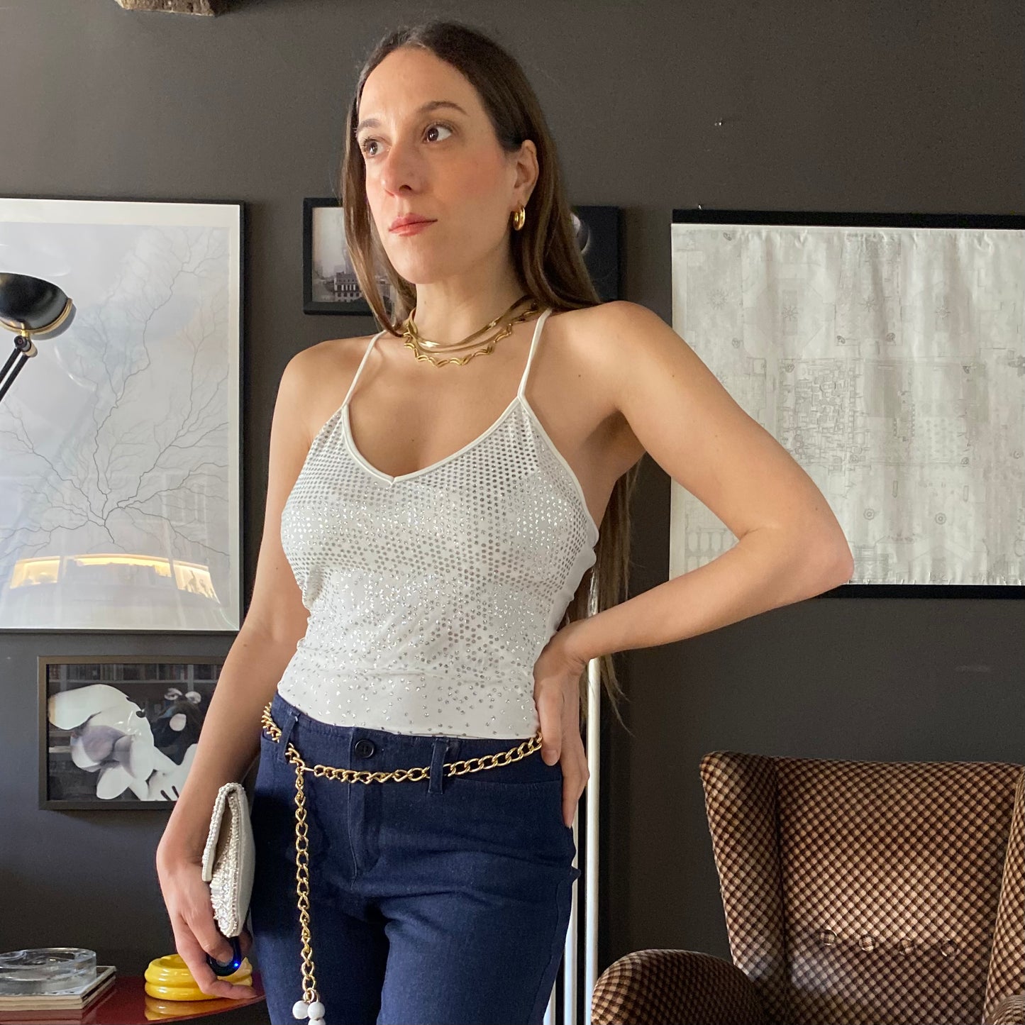 Top bianco glitter anni 2000