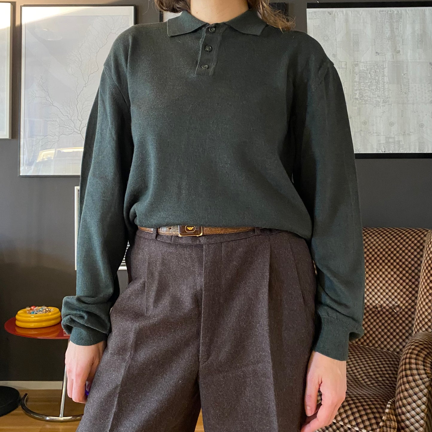 Maglione polo in lana verde