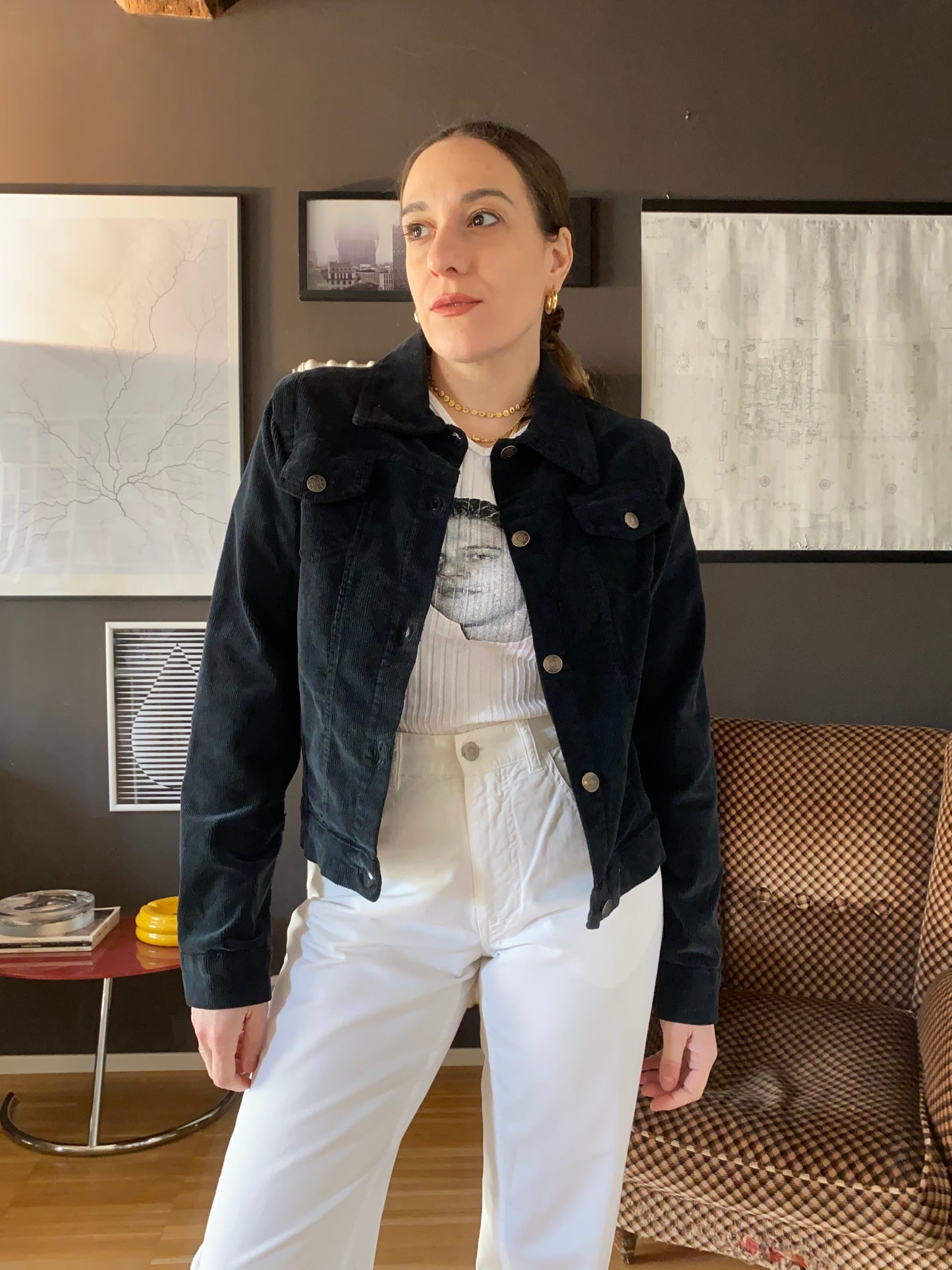 Giacca bomber velluto a coste nera vintage