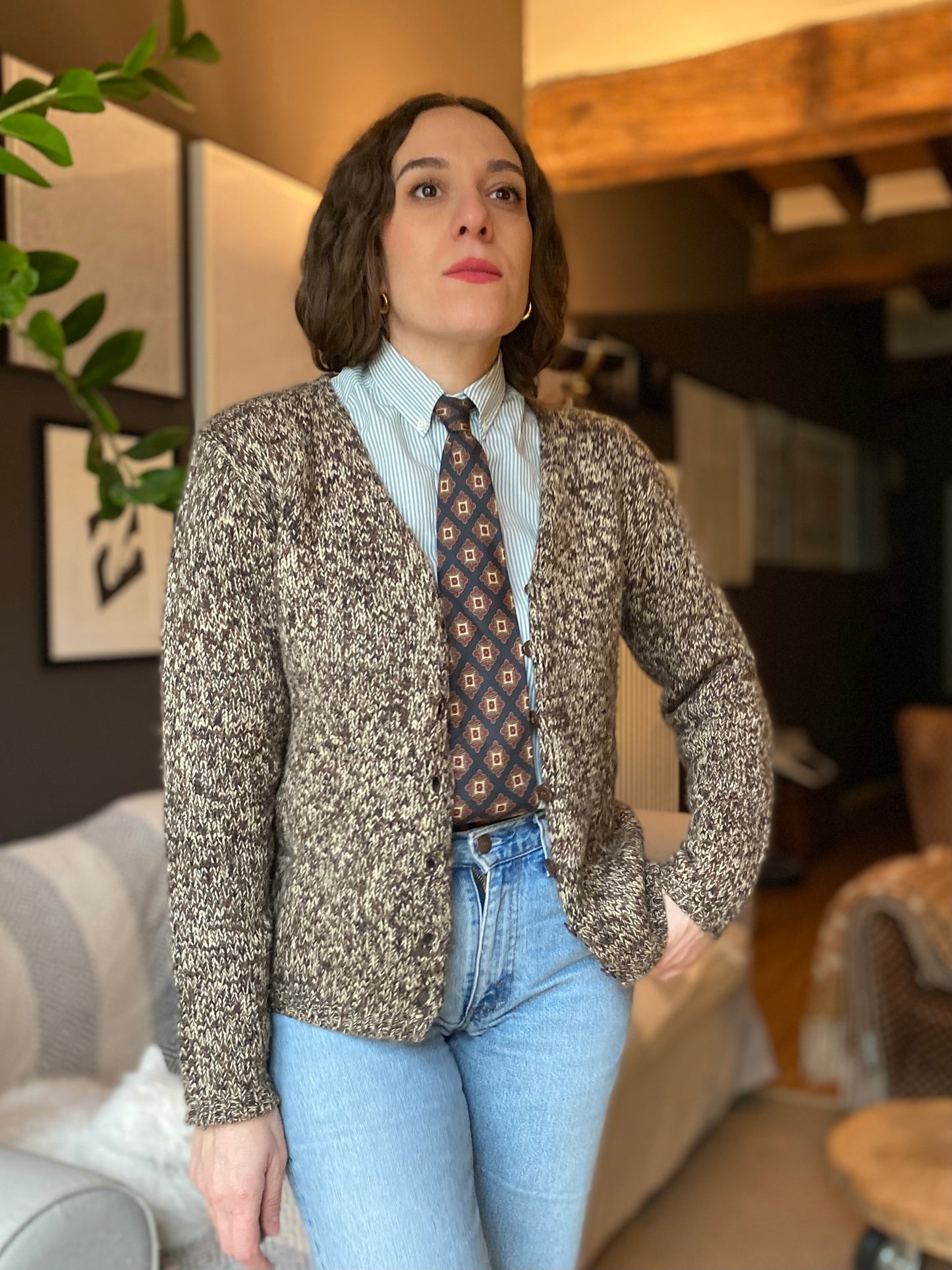 Cardigan marrone melange