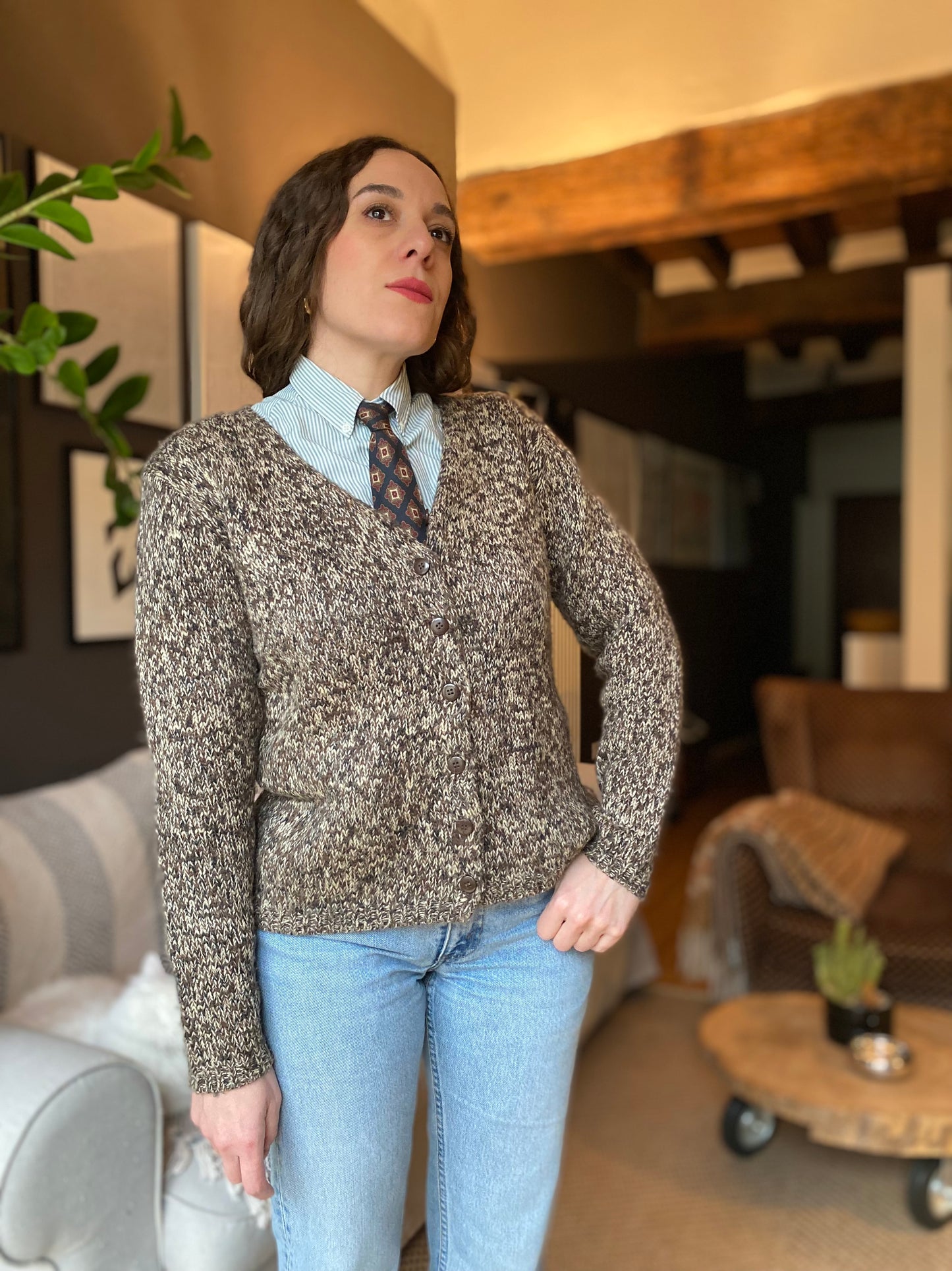Cardigan marrone melange