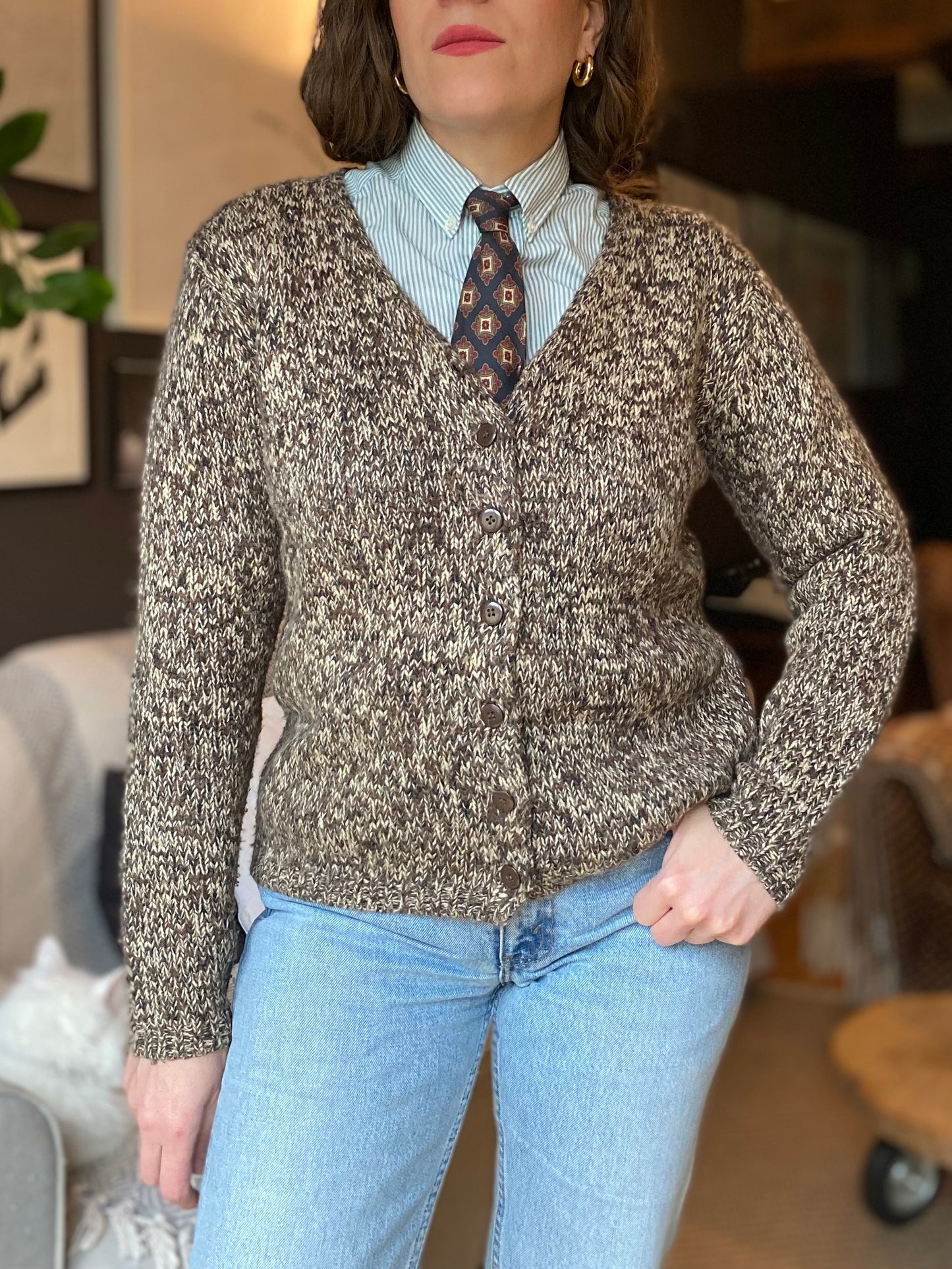 Cardigan marrone melange