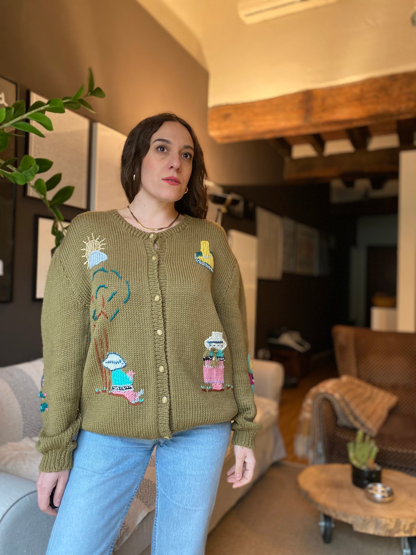 Cardigan vintage con ricami messicani