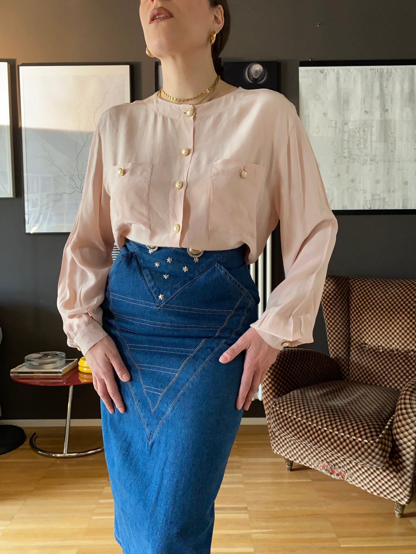 Gonna denim vita alta anni 80