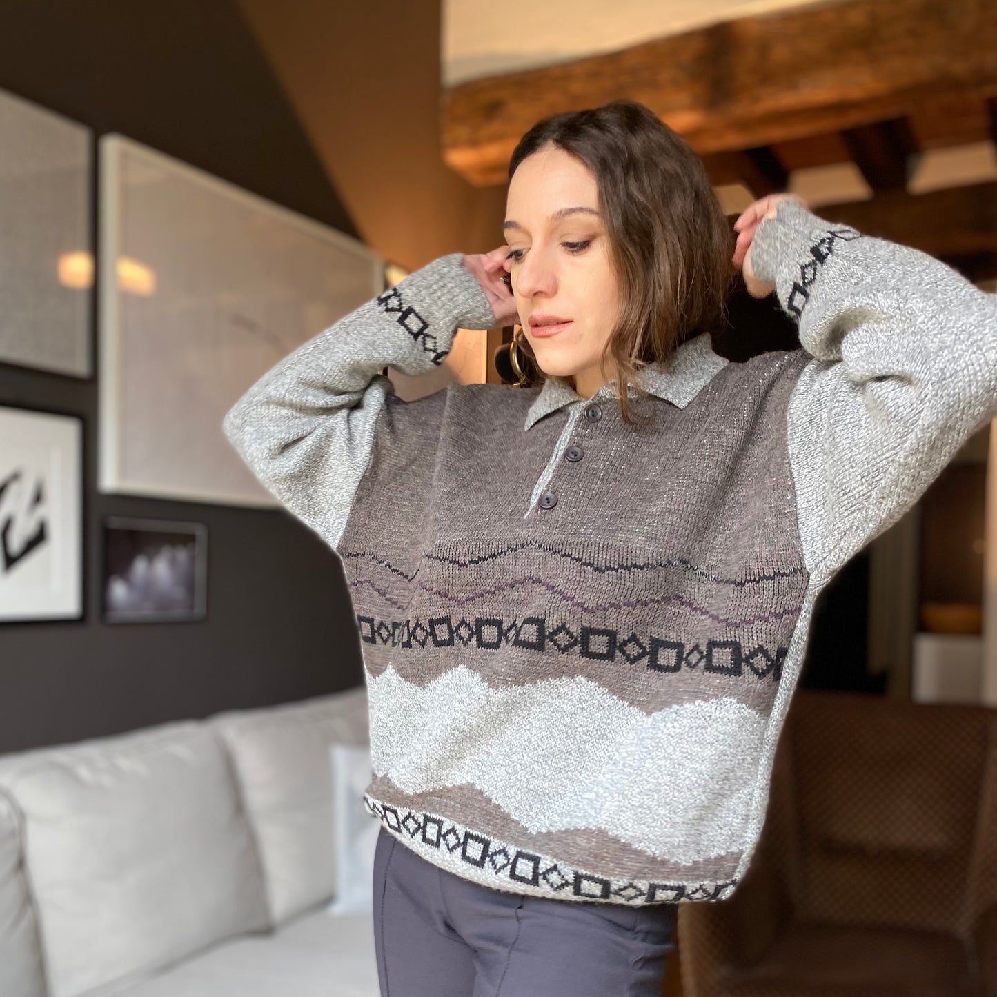 Maglione polo grigio