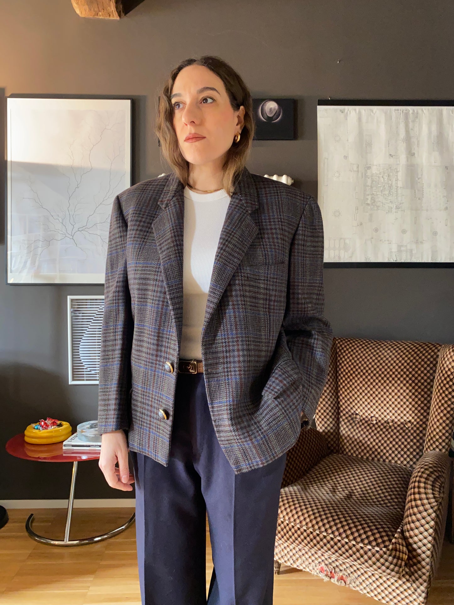 Blazer principe di Galles antracite/blu