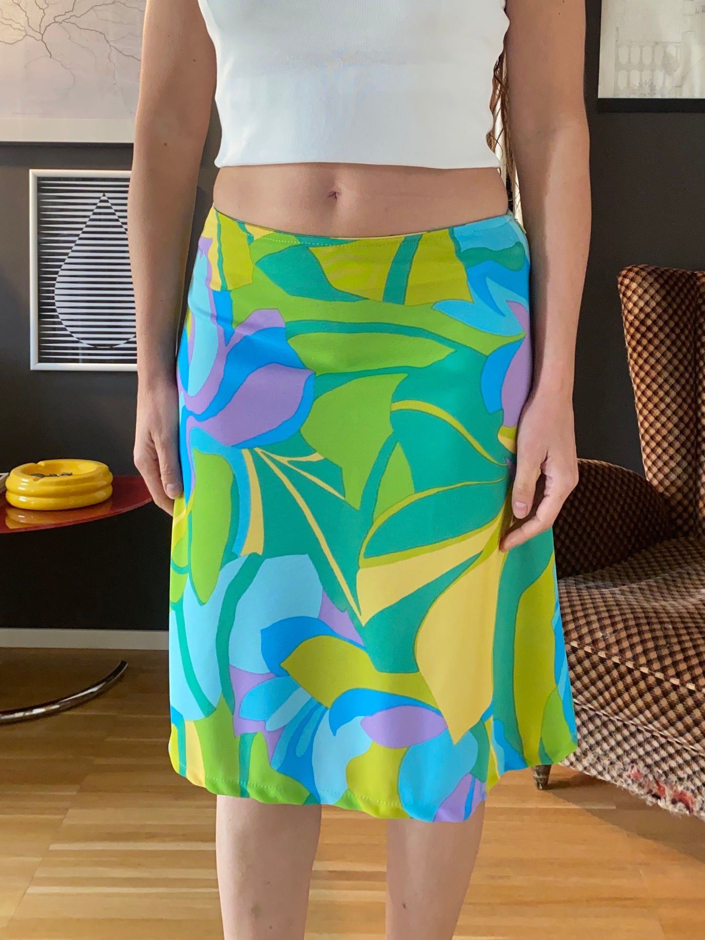 Gonna longuette mesh vita bassa late anni 90 verde