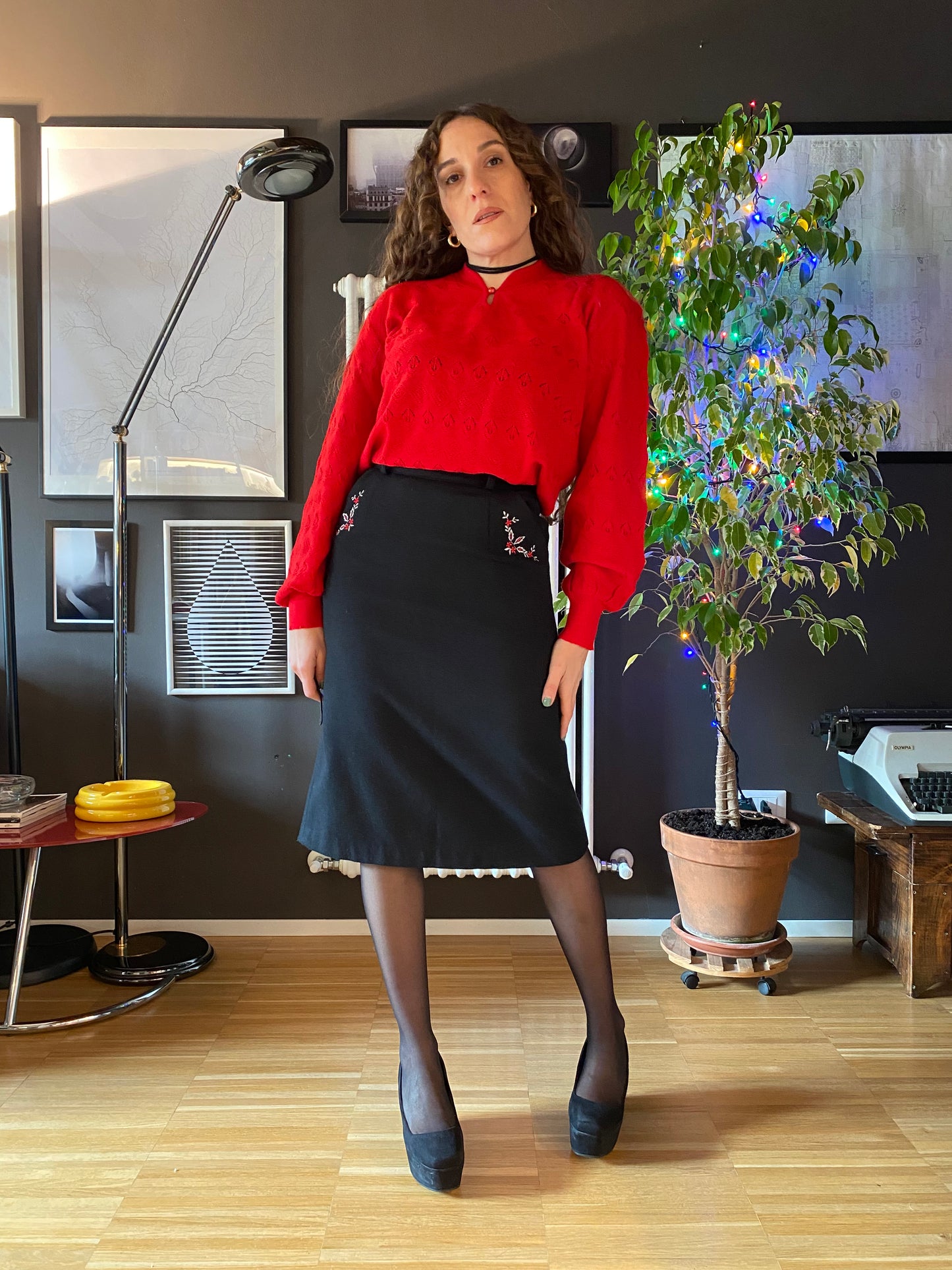 Gonna midi con ricami vintage