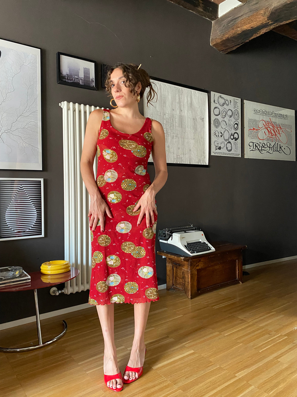 Abito midi in mesh rosso