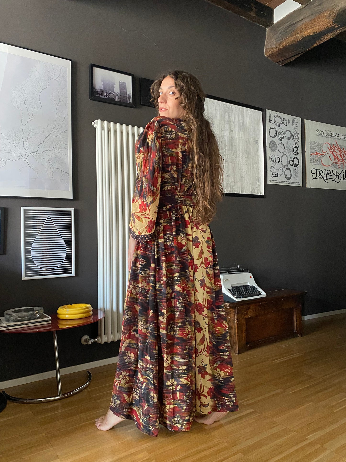 Abito boho in seta marrone
