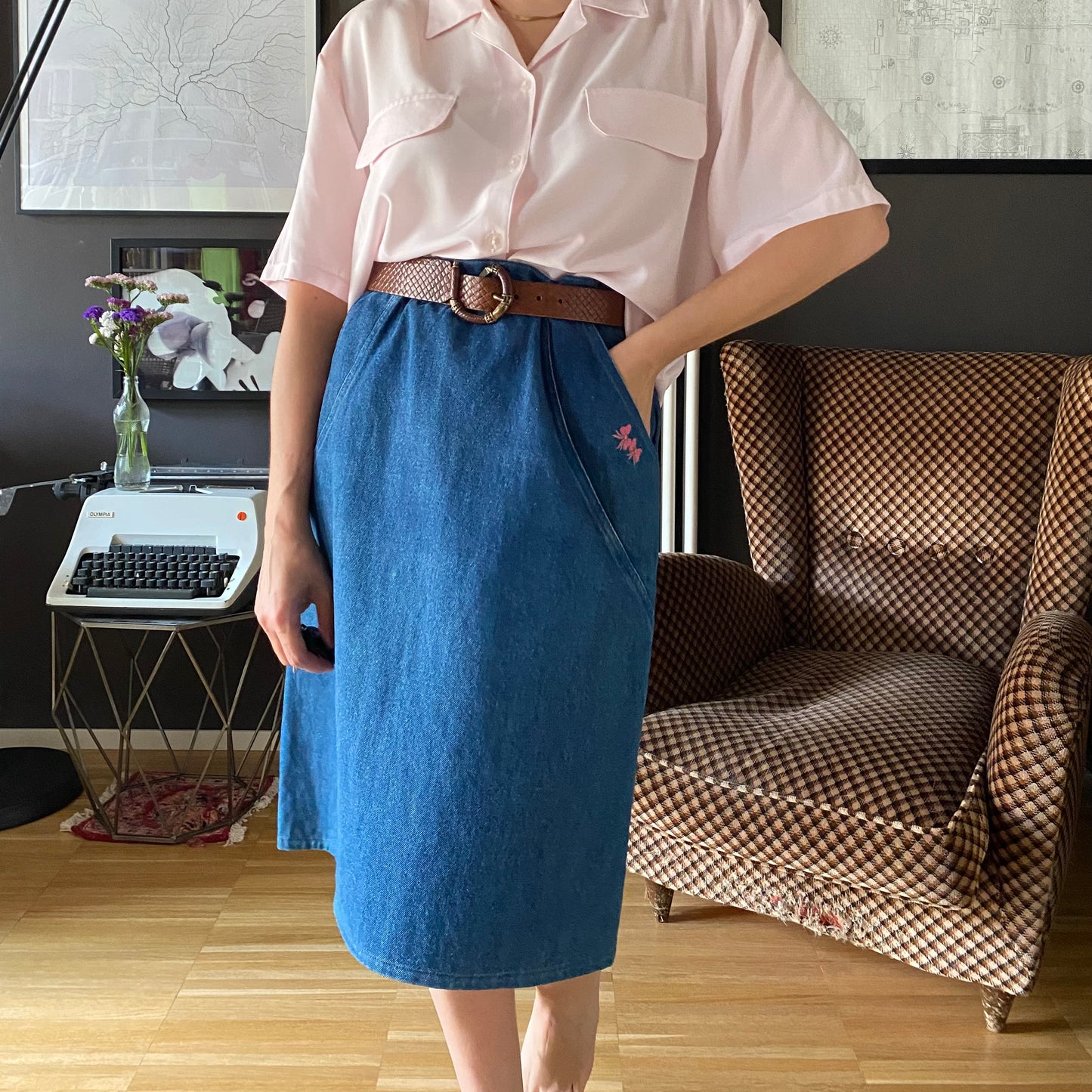 Gonna denim con ricami