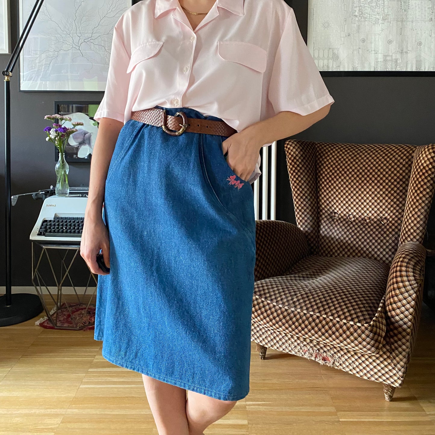 Gonna denim con ricami