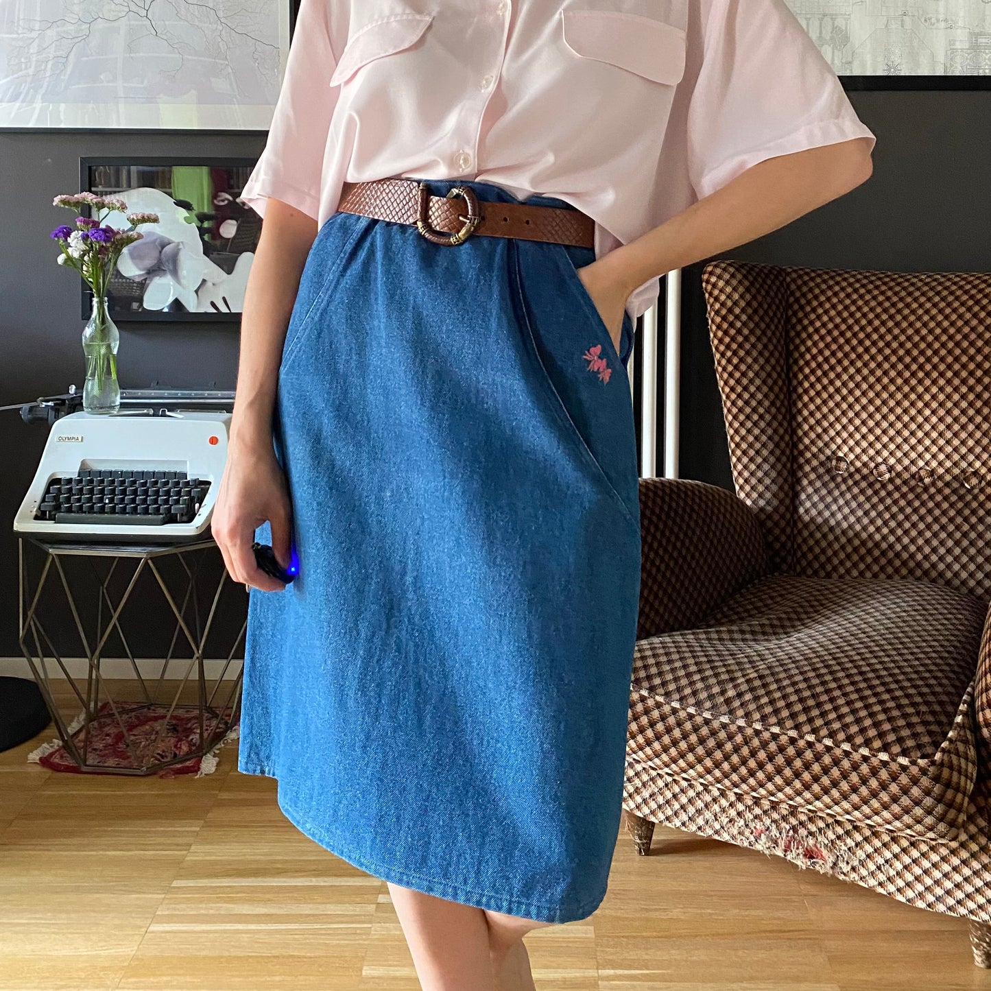 Gonna denim con ricami