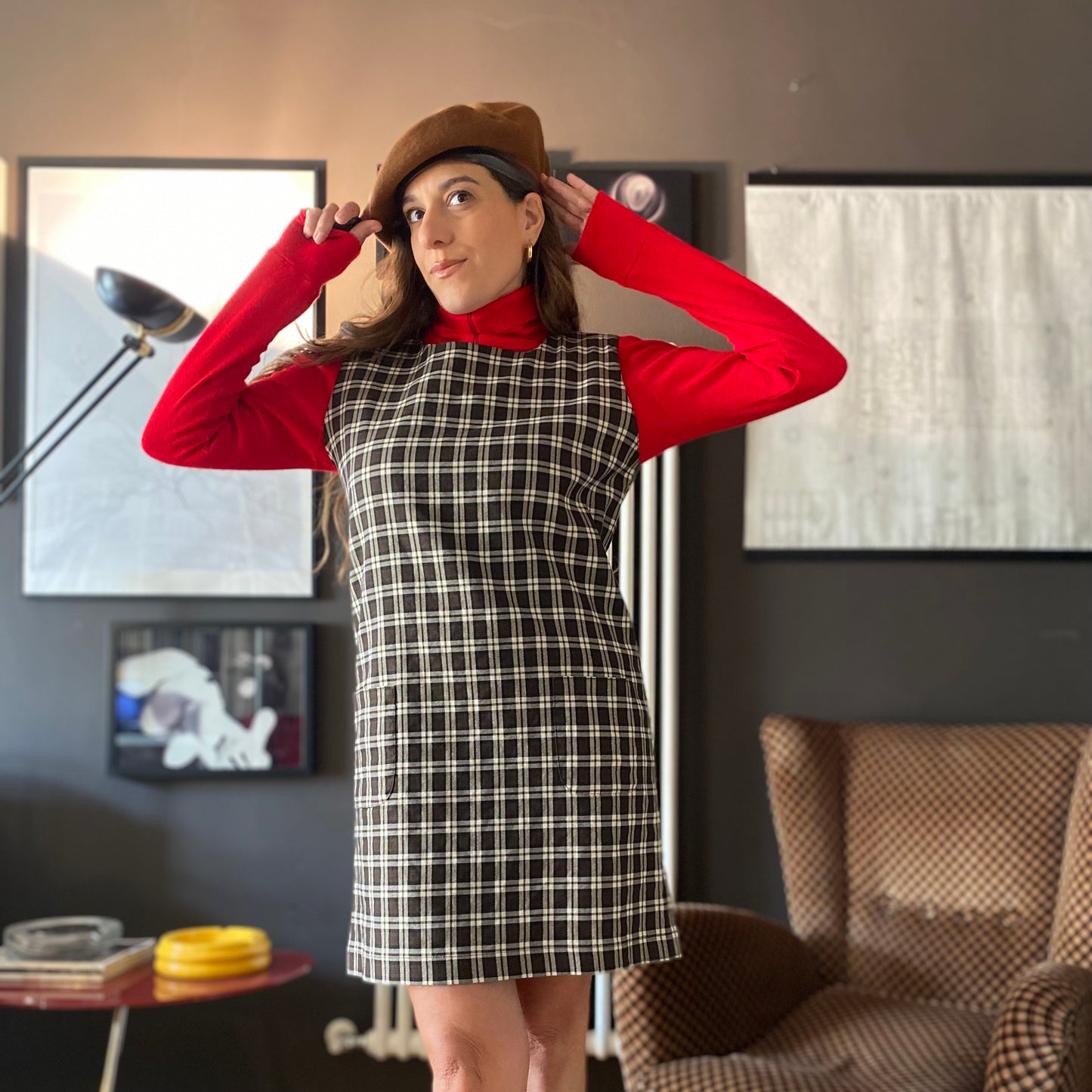 Abito smanicato tartan