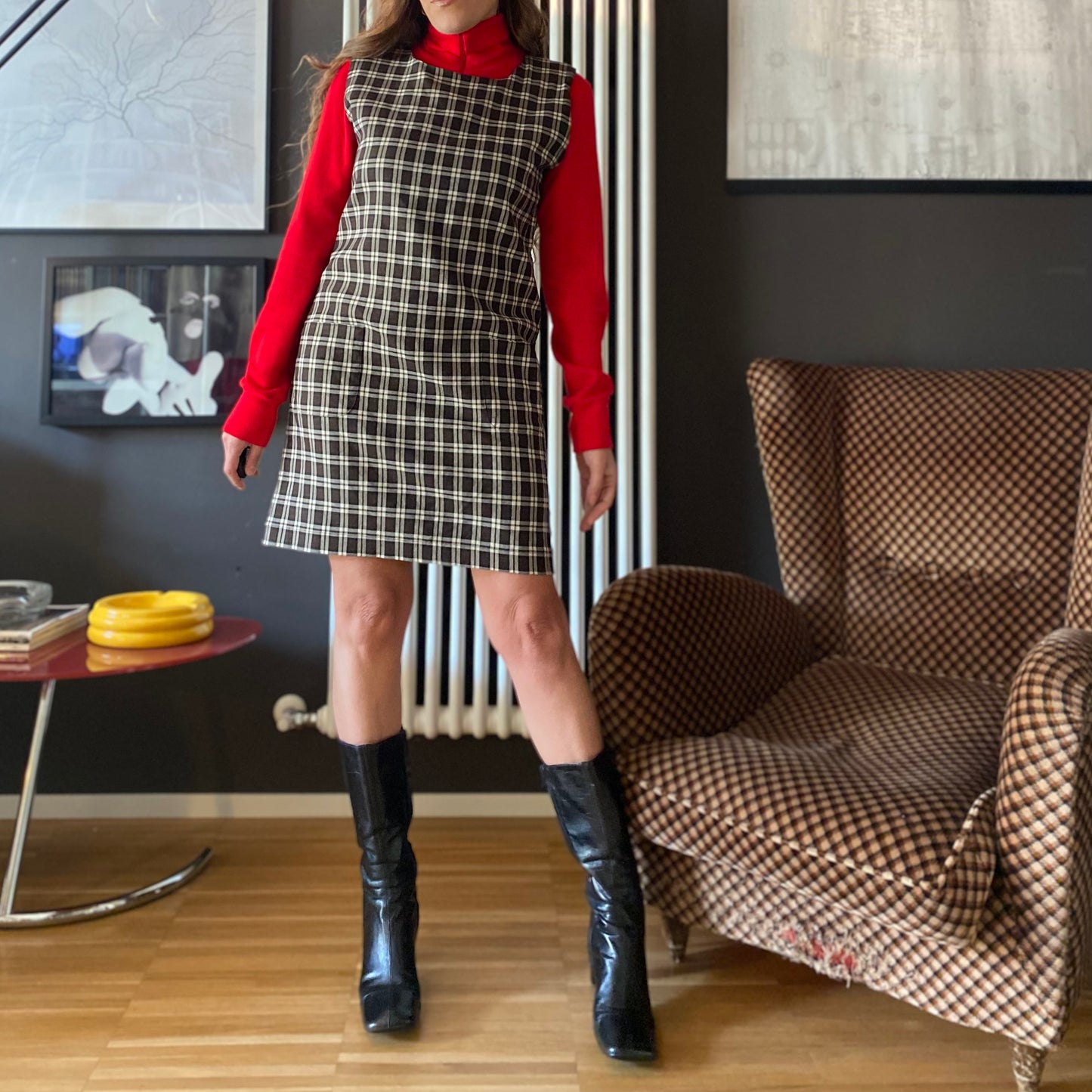 Abito smanicato tartan