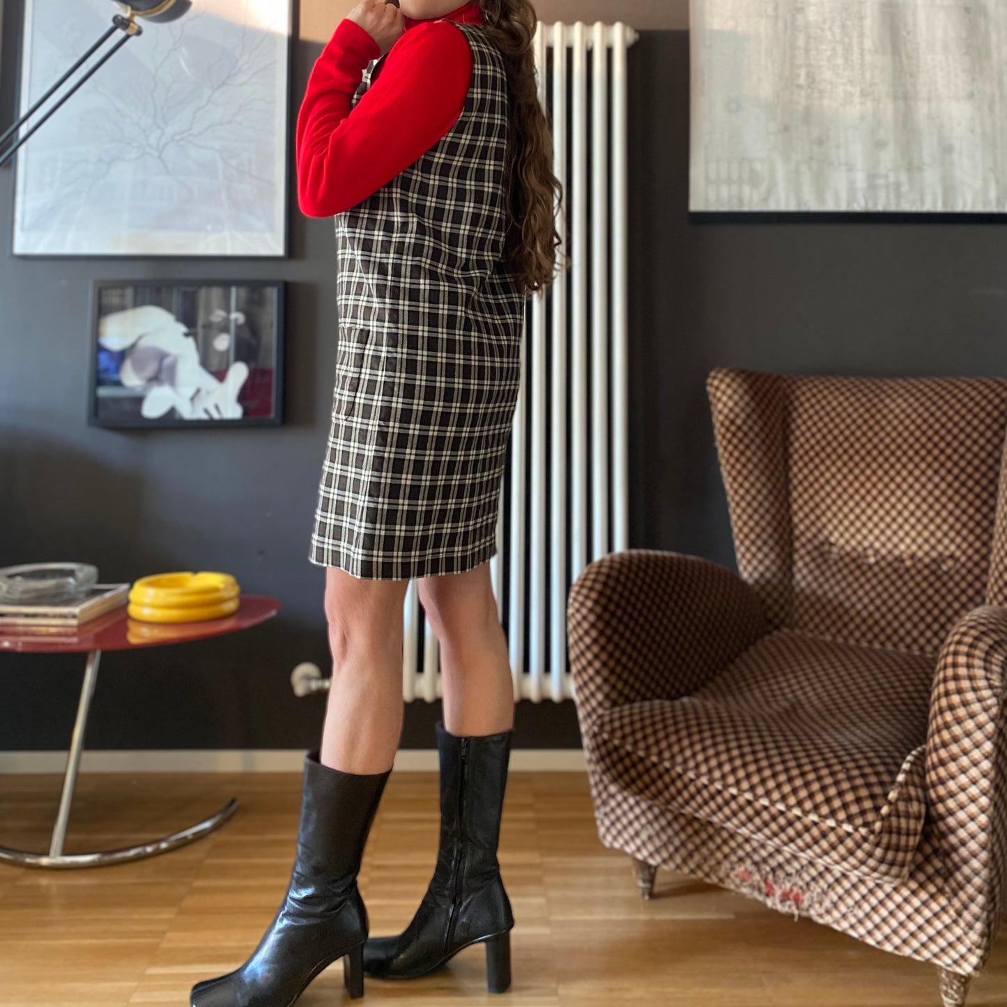 Abito smanicato tartan