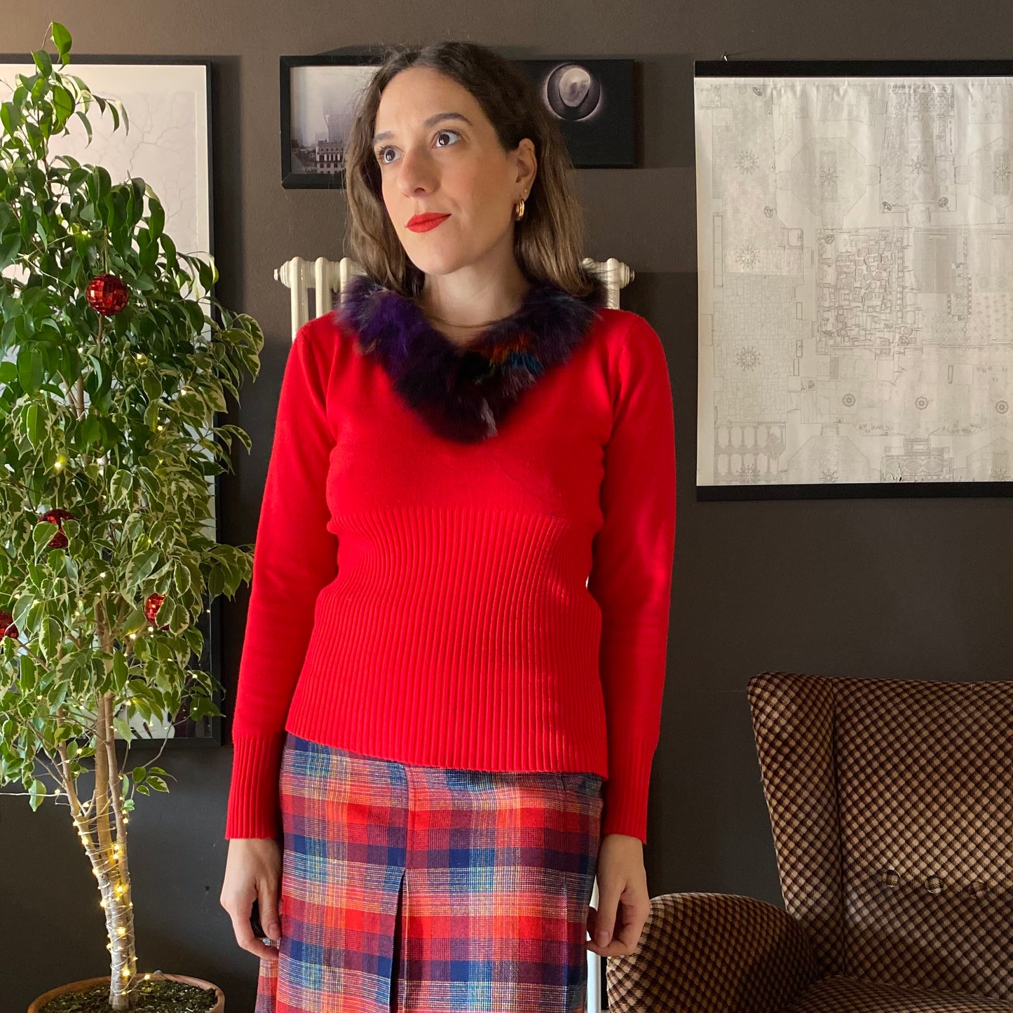 Maglione scollo pelliccia