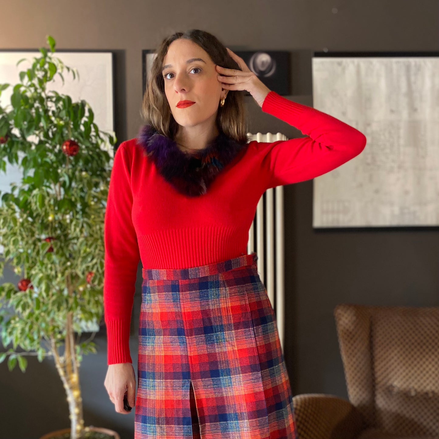 Maglione scollo pelliccia