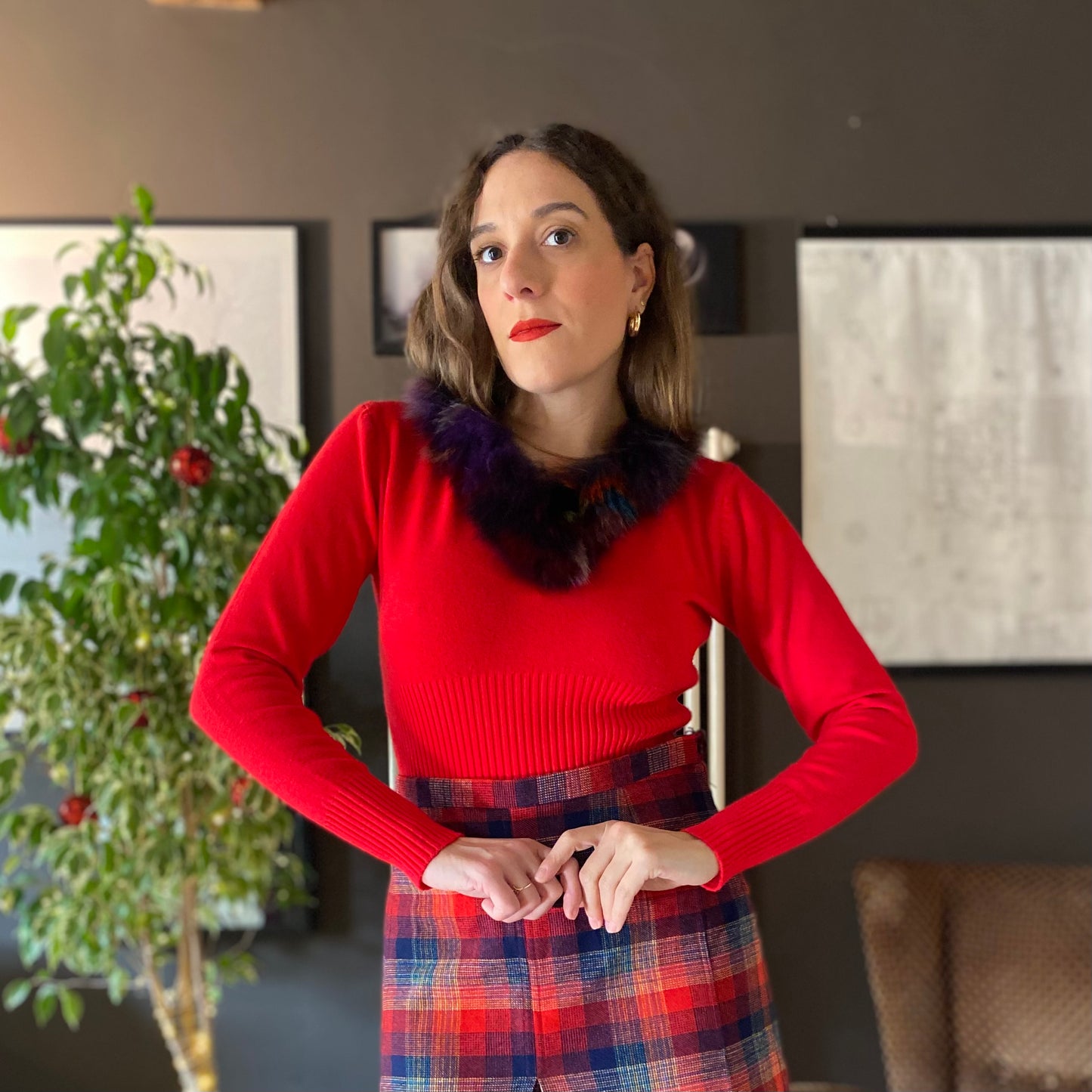 Maglione scollo pelliccia