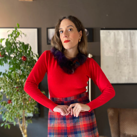 Maglione scollo pelliccia