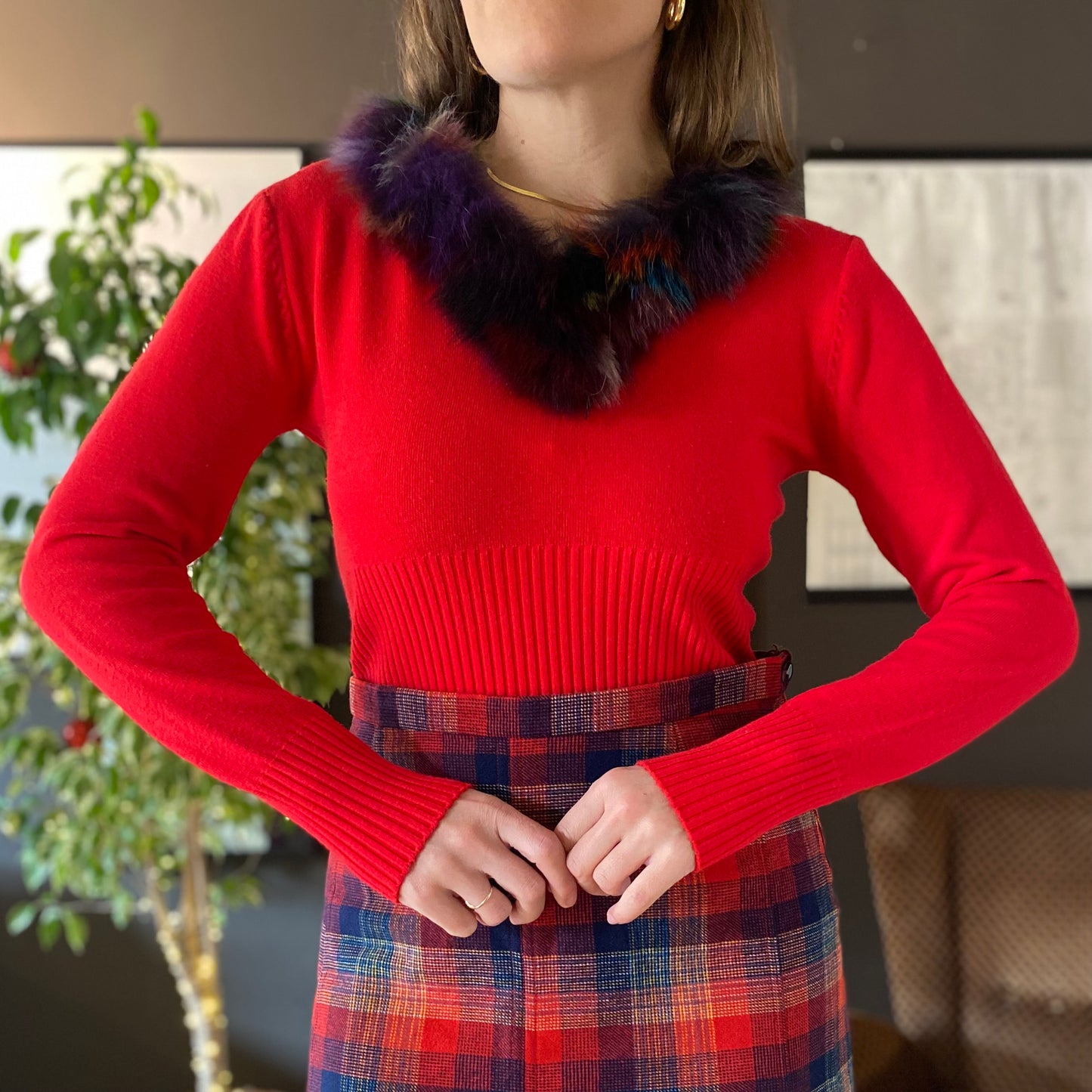 Maglione scollo pelliccia