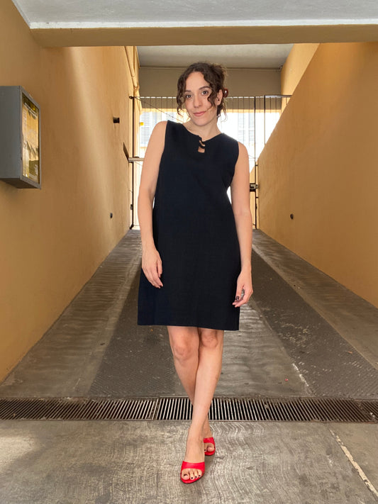 Abito in misto lino nero