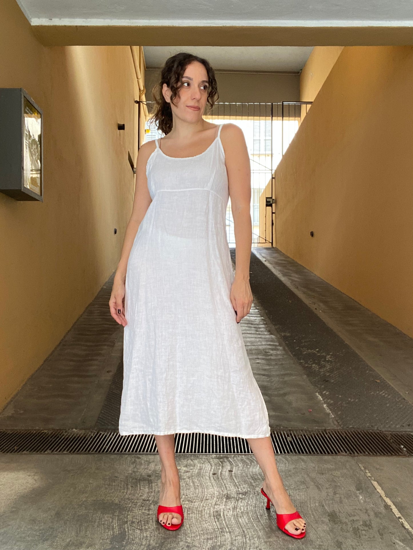 Abito slip dress in lino bianco