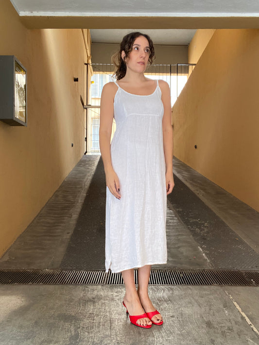 Abito slip dress in lino bianco