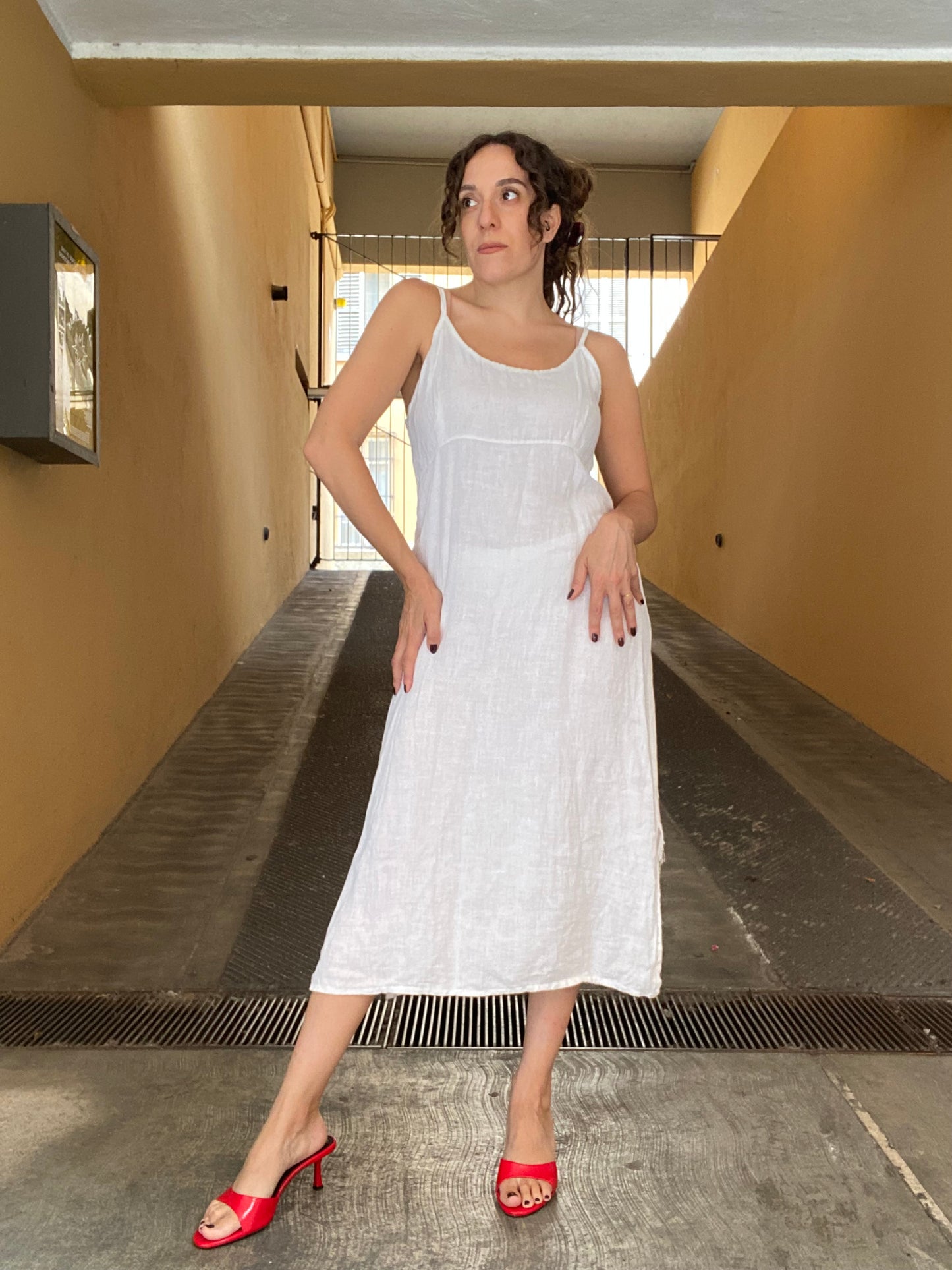 Abito slip dress in lino bianco