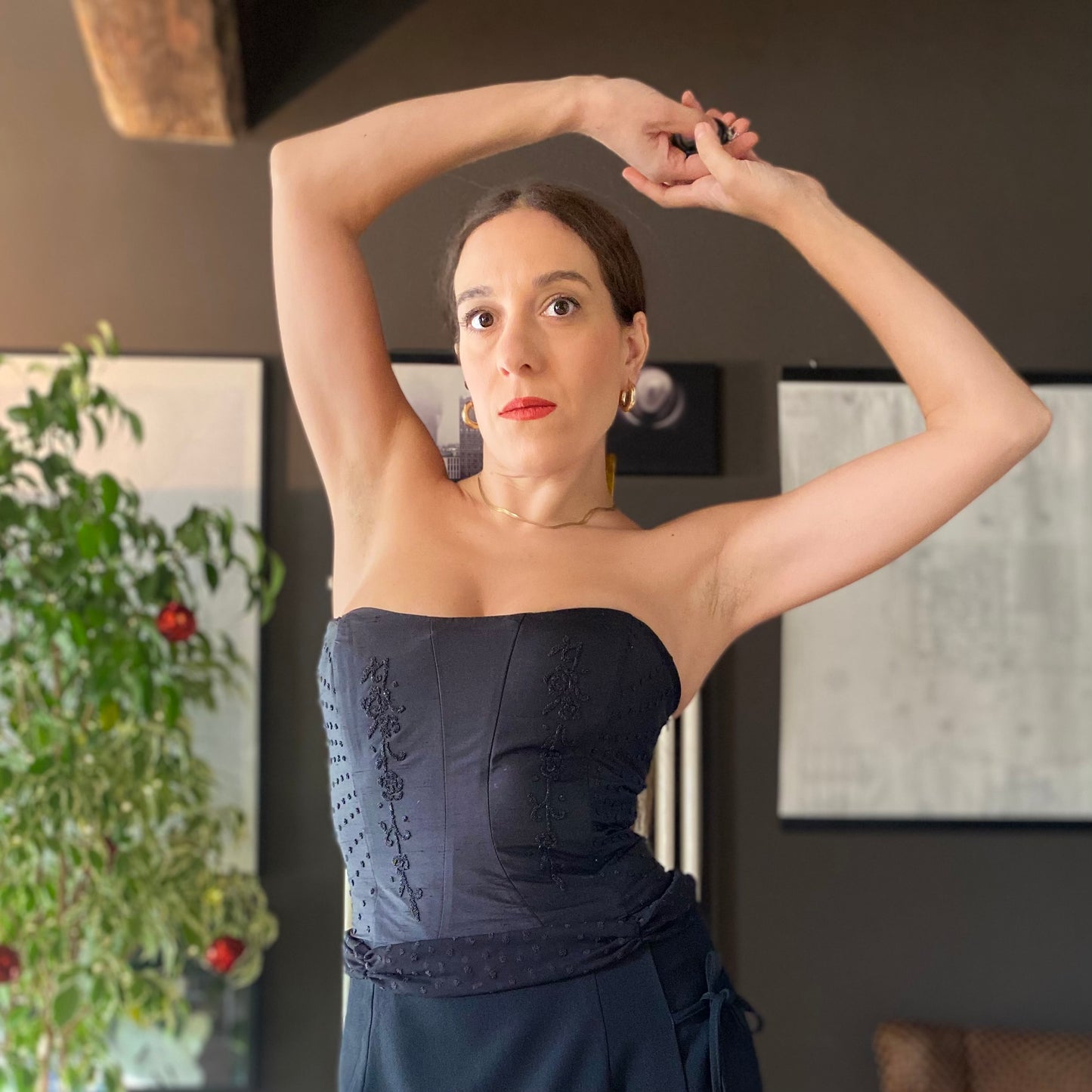 Top corsetto con tulle