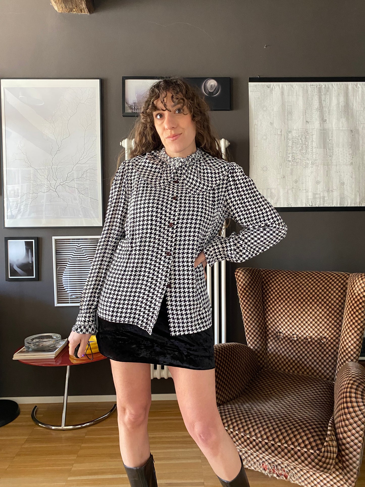 Camicia pied de poule maxi colletto