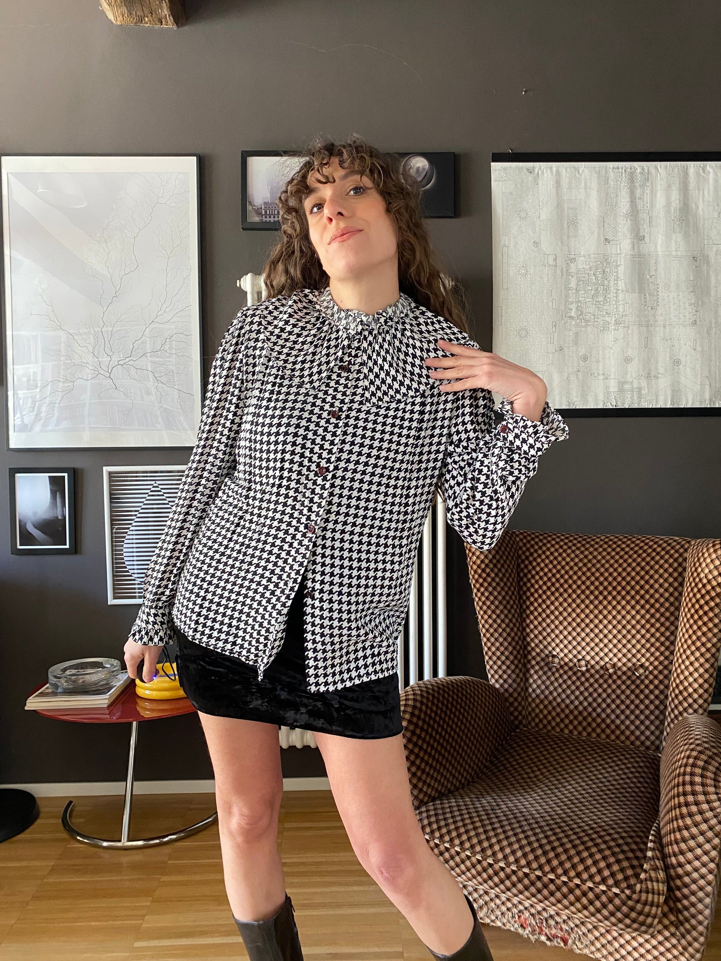 Camicia pied de poule maxi colletto