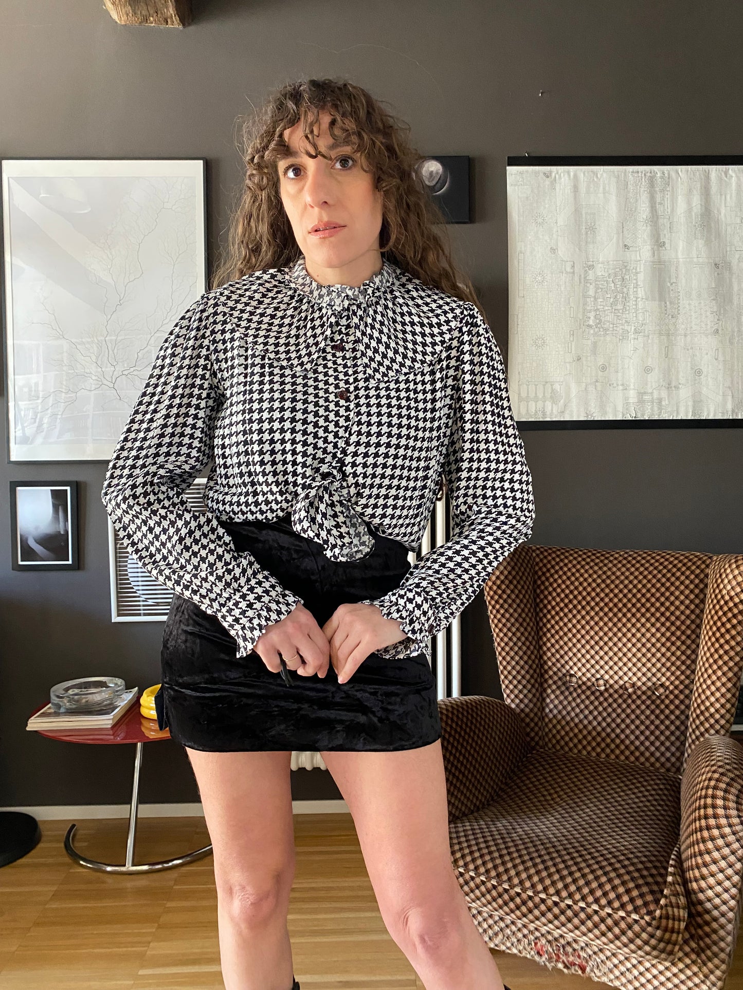 Camicia pied de poule maxi colletto