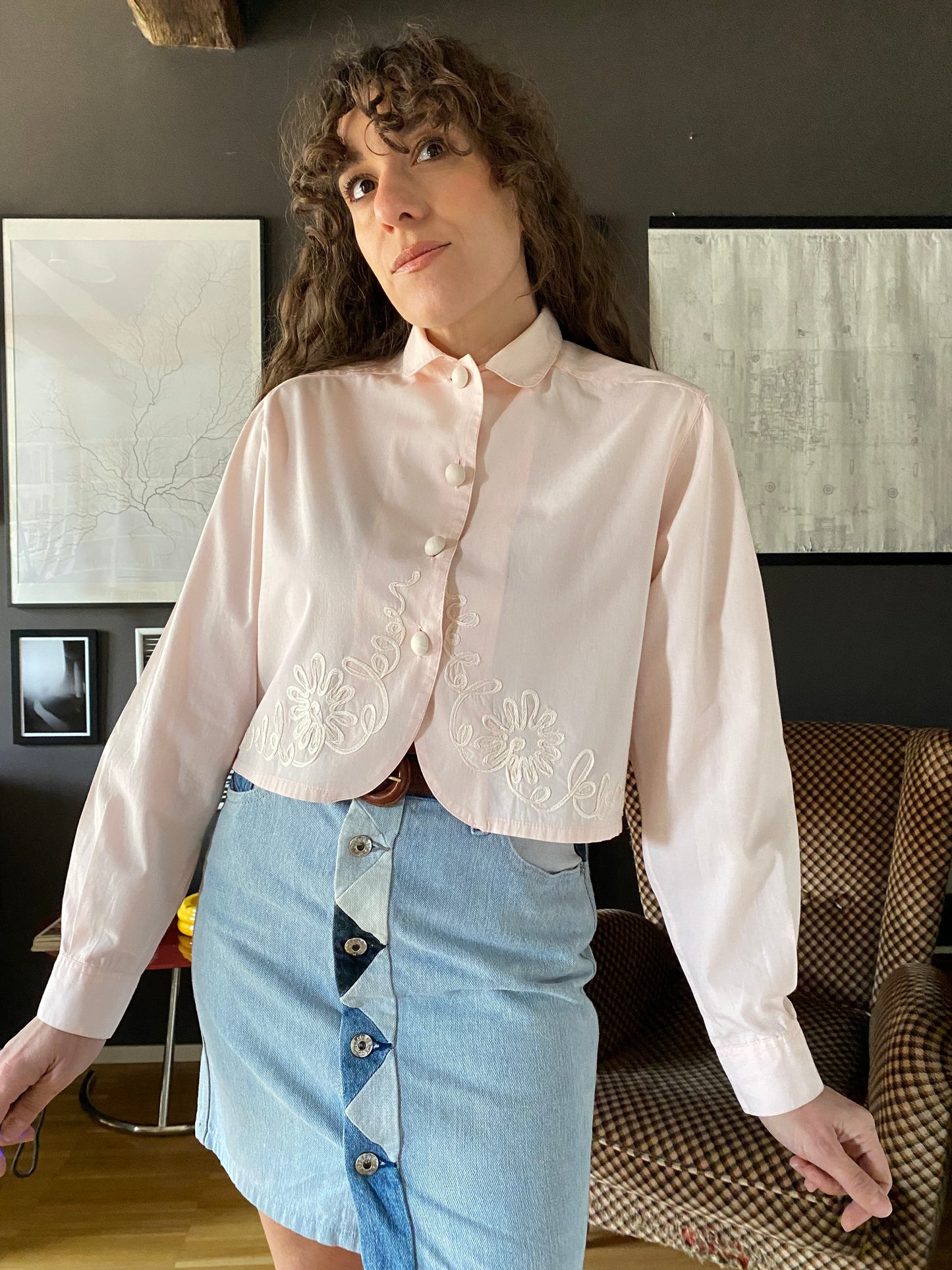 Camicia Stefanel crop vintage con ricami