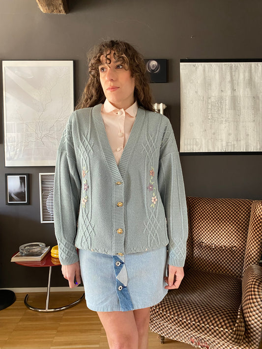 Cardigan vintage in cotone con ricami