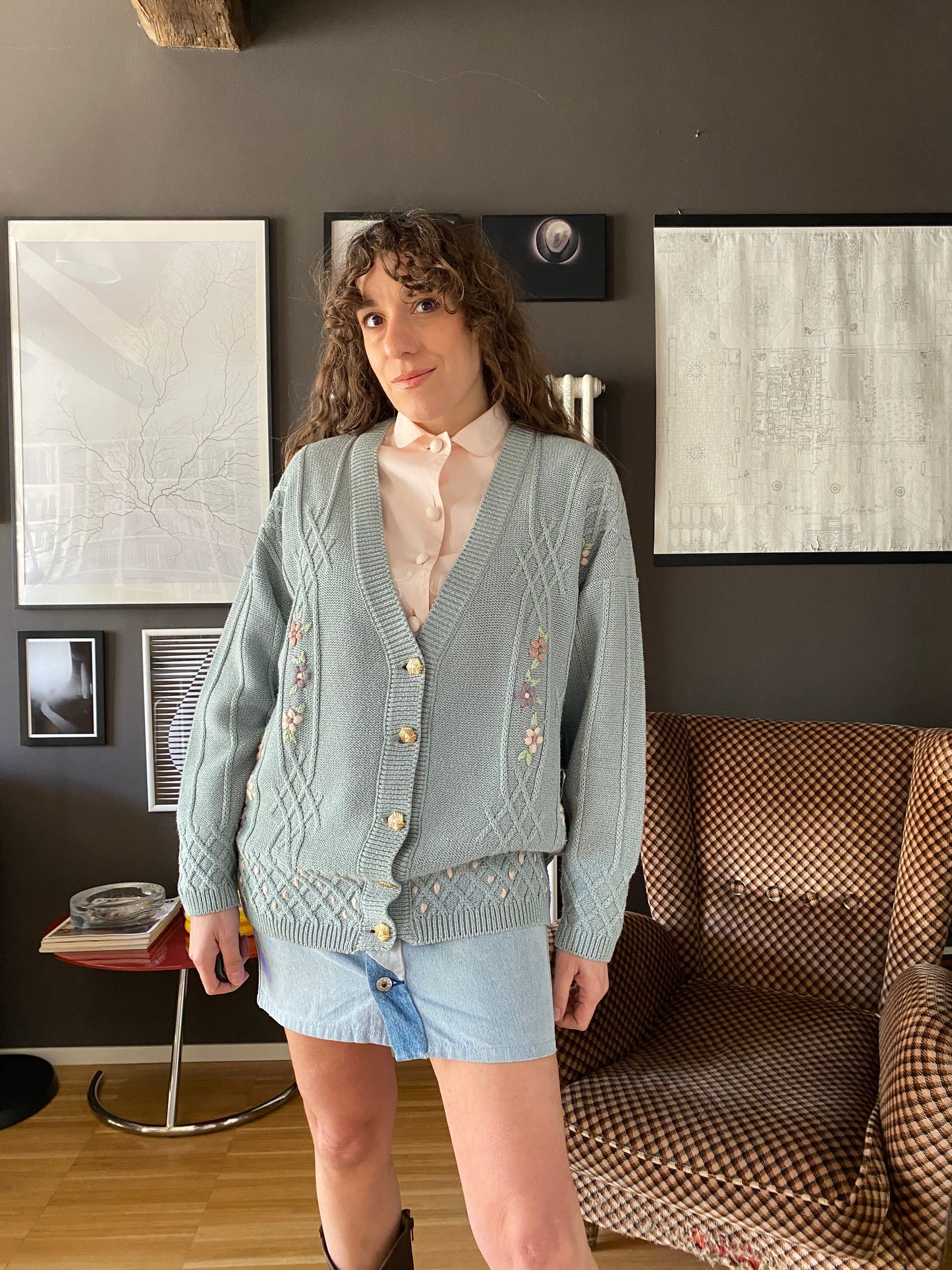 Cardigan vintage in cotone con ricami