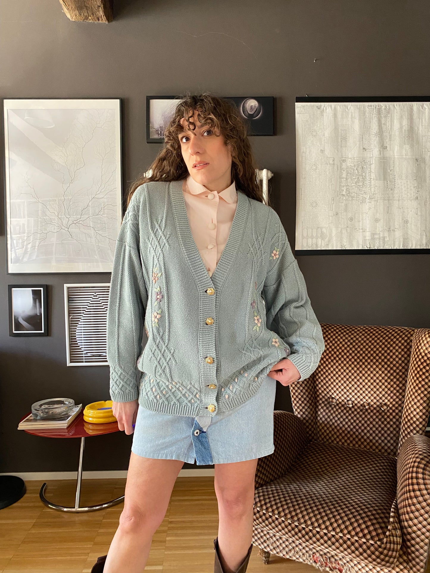 Cardigan vintage in cotone con ricami