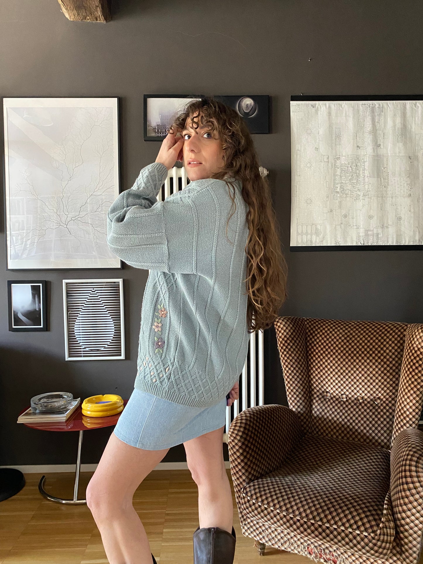 Cardigan vintage in cotone con ricami