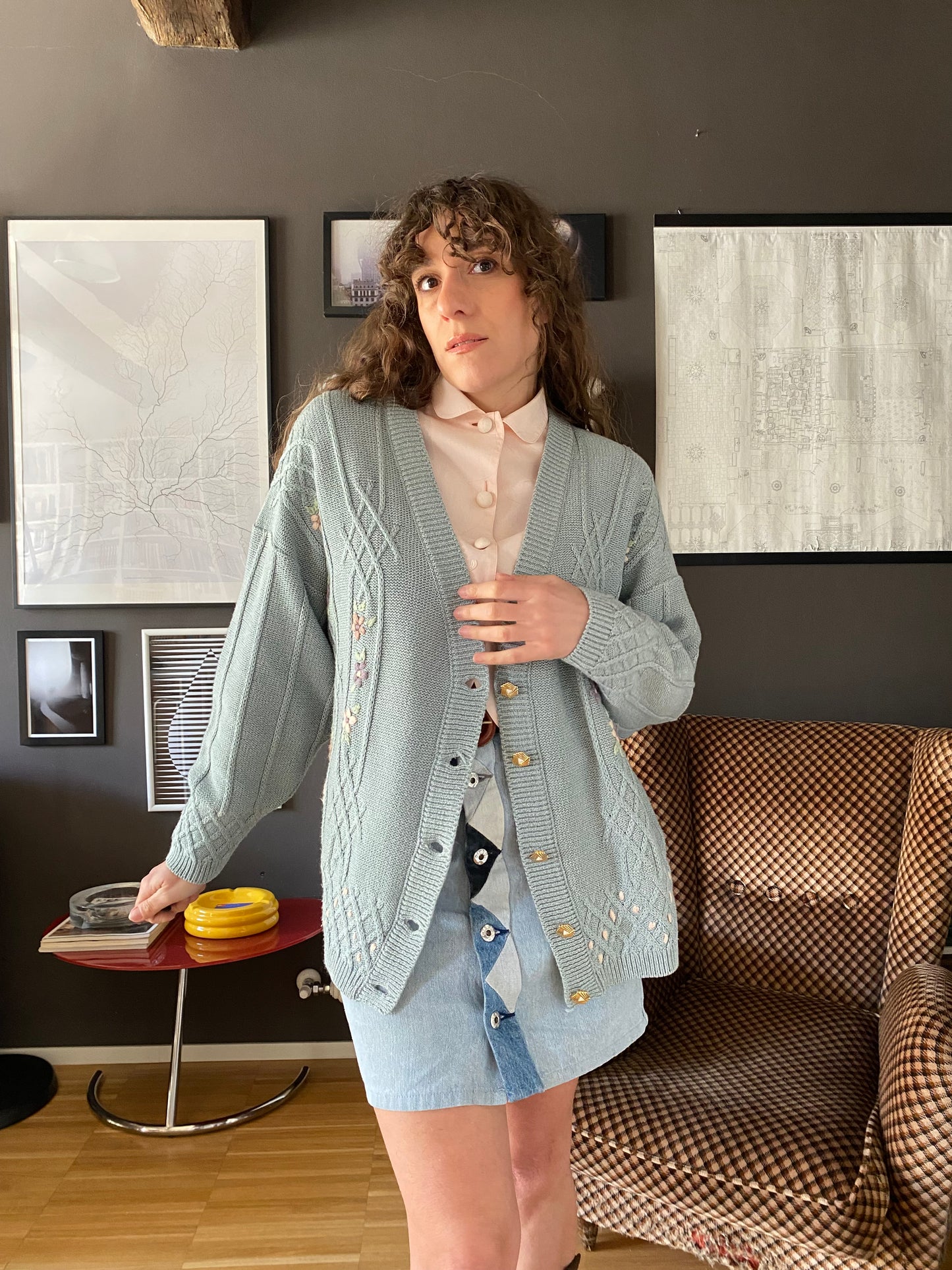 Cardigan vintage in cotone con ricami