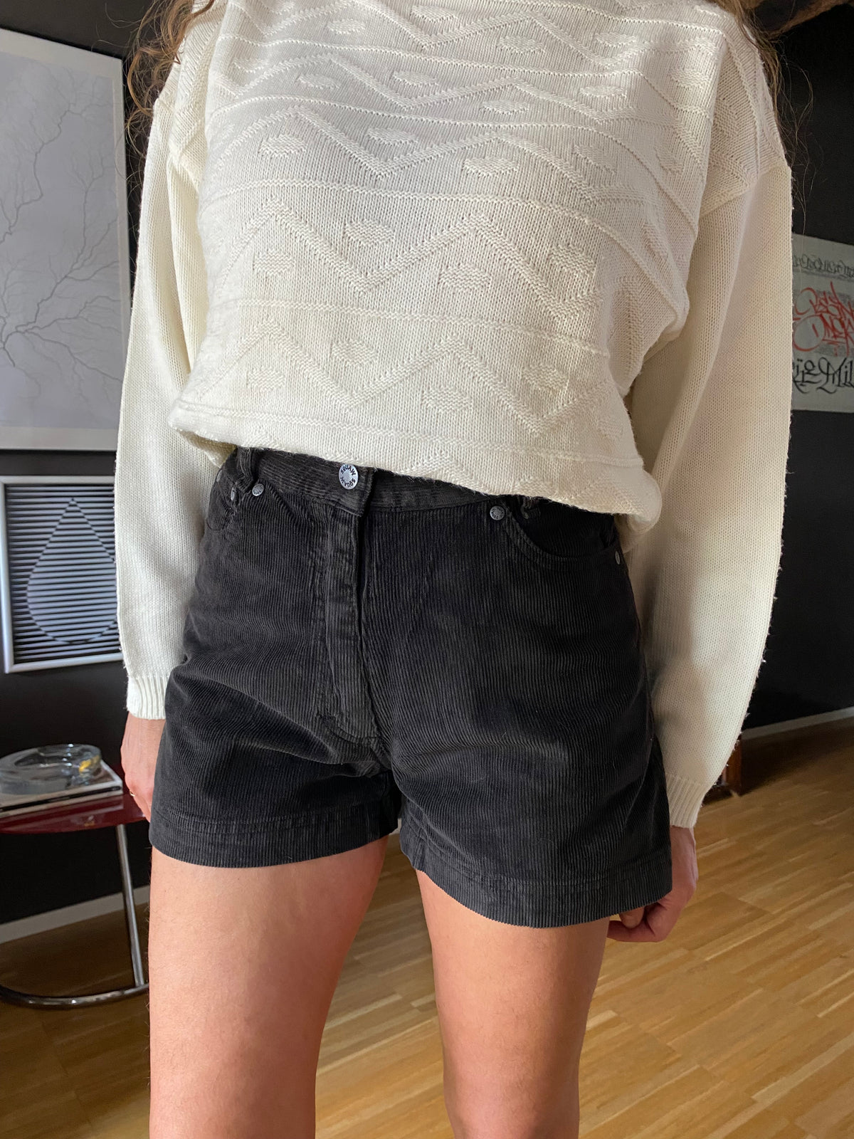 Shorts velluto a coste vita alta
