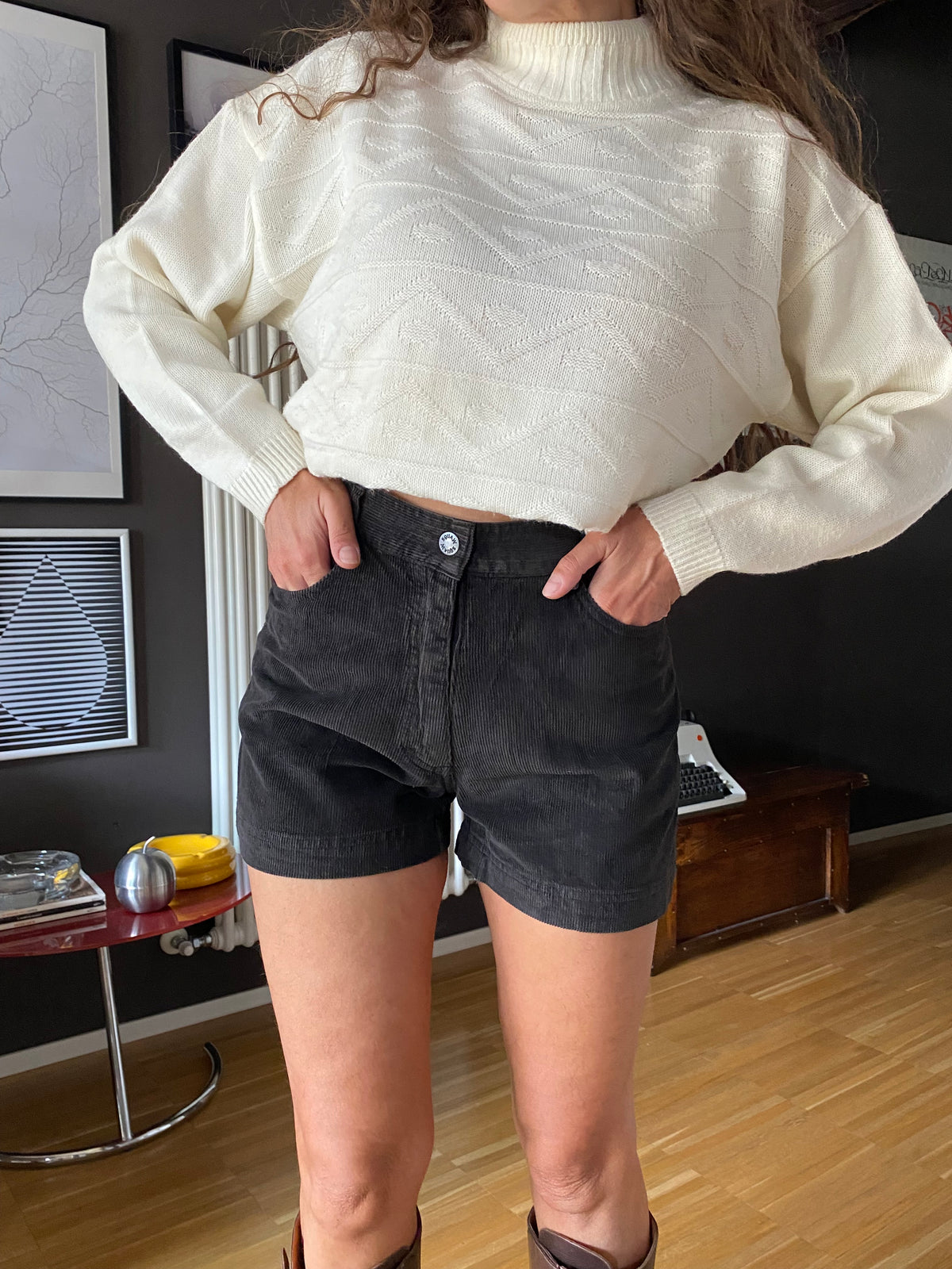 Shorts velluto a coste vita alta