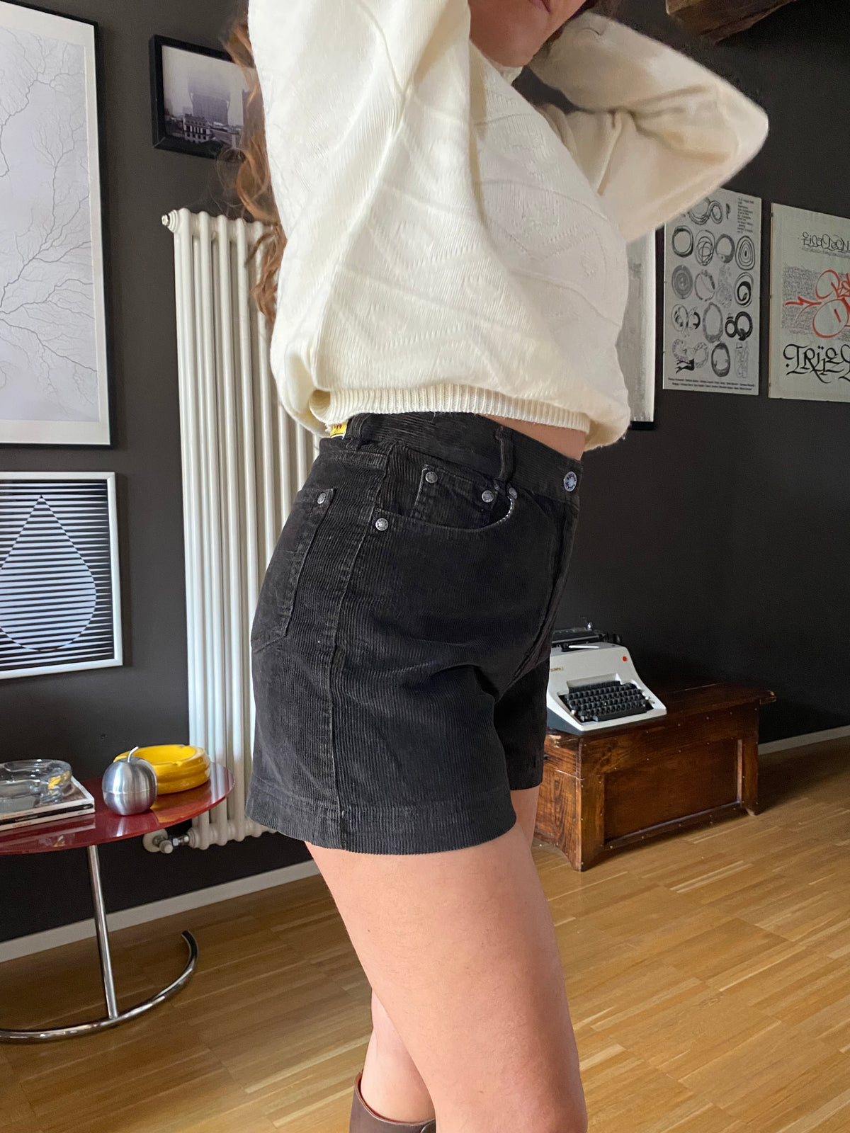 Shorts velluto a coste vita alta