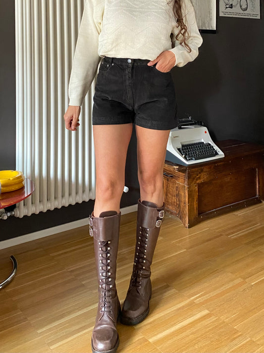 Shorts velluto a coste vita alta