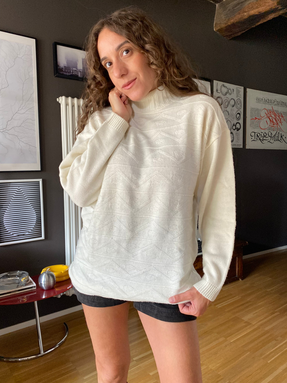 Pullover bianco misto lana