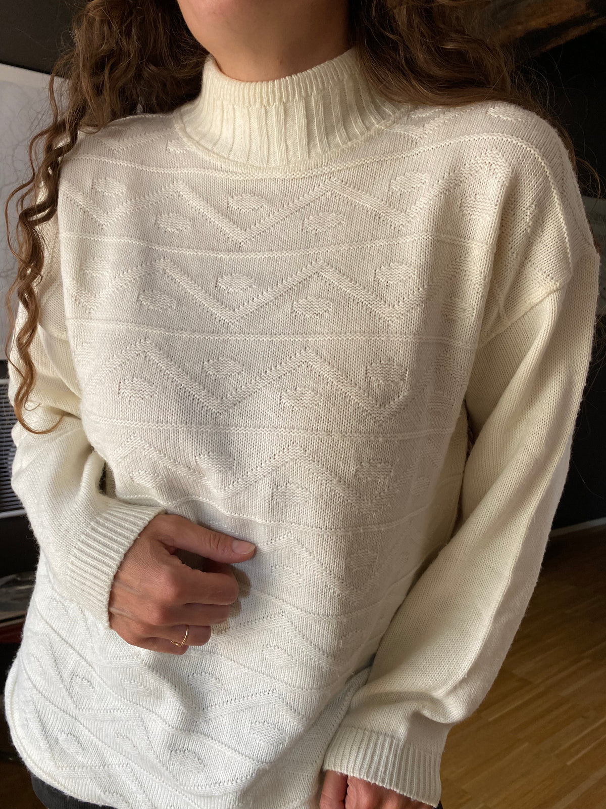 Pullover bianco misto lana
