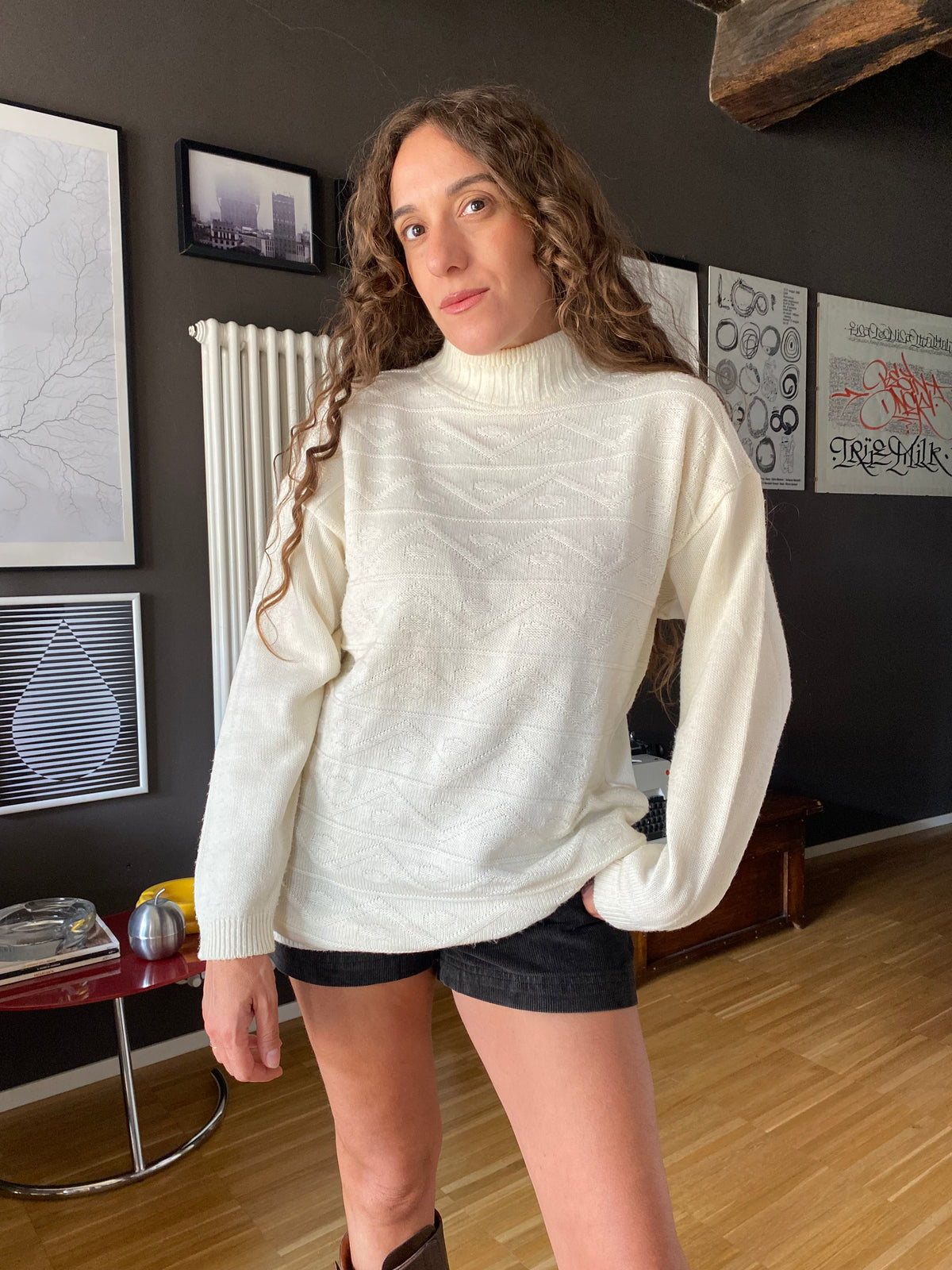 Pullover bianco misto lana