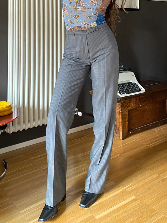 Pantaloni vita alta flare gessati