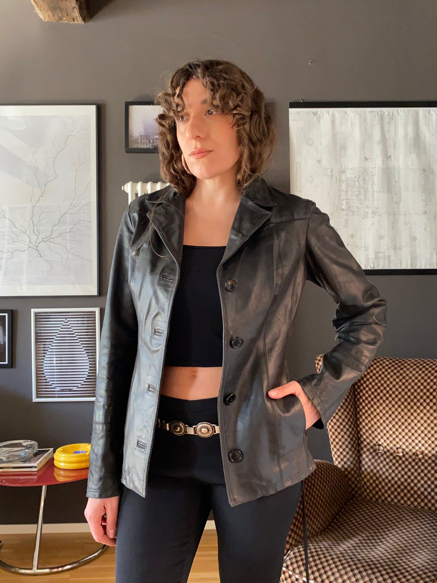 Blazer in pelle testa di moro